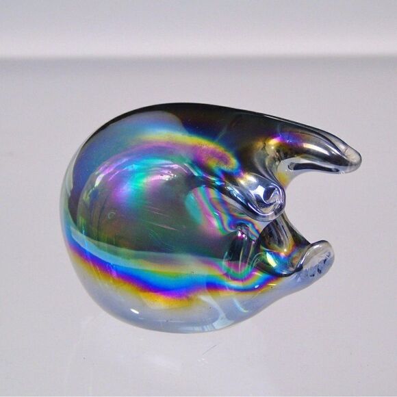 Iridescent Glass Pig Vintage Piggy Paperweight Carnival Art Glass Swine Figurine - Picture 1 of 6